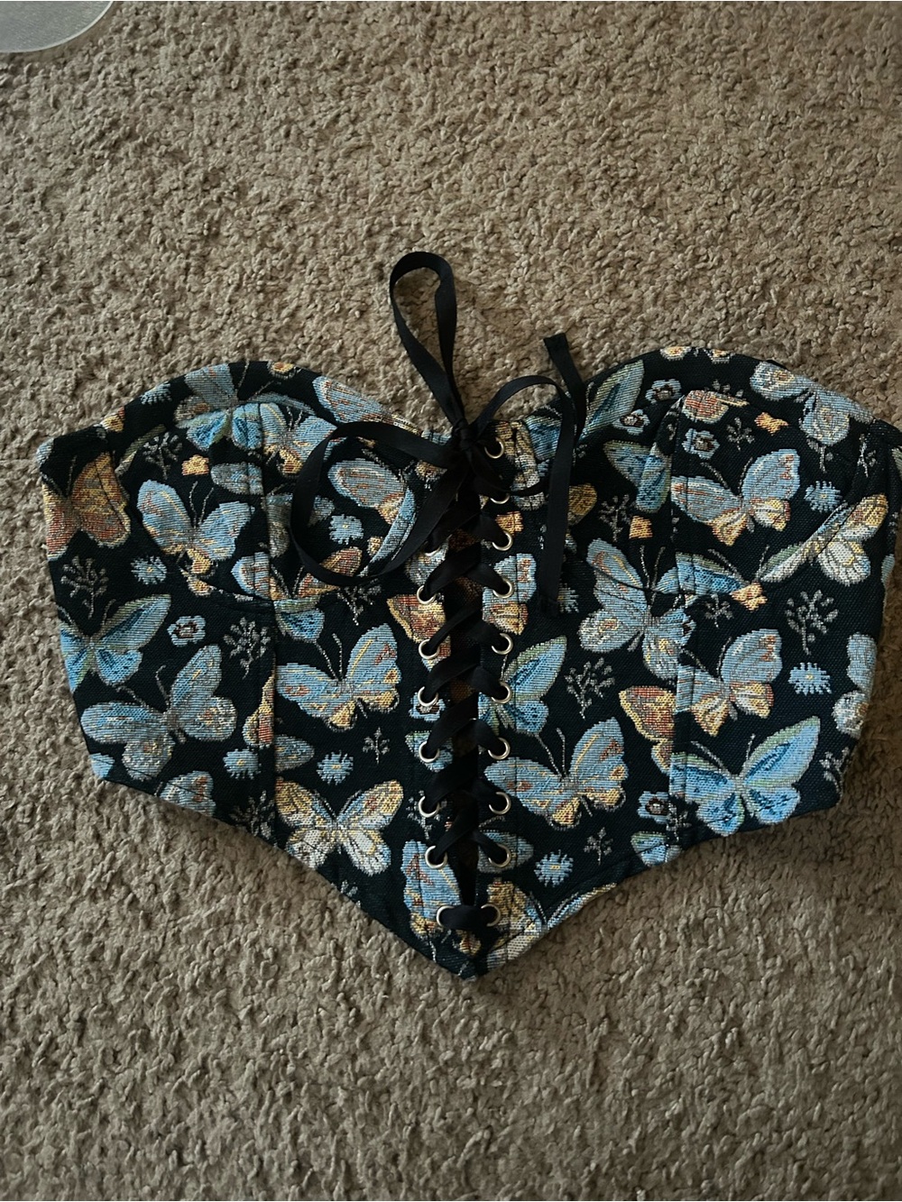 Black Butterfly Lace-Up corset top